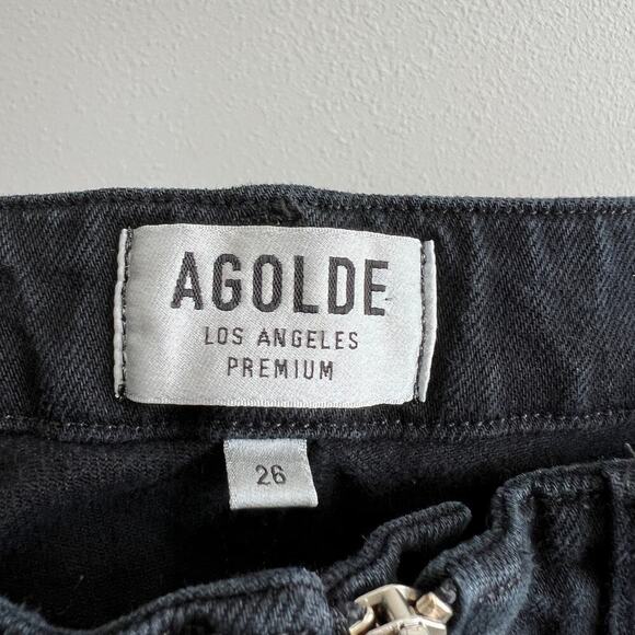 Agolde Nico Exposed Zipper Jeans Women's 26 Black Slim Fit High Rise Cropped - Picture 5 of 7